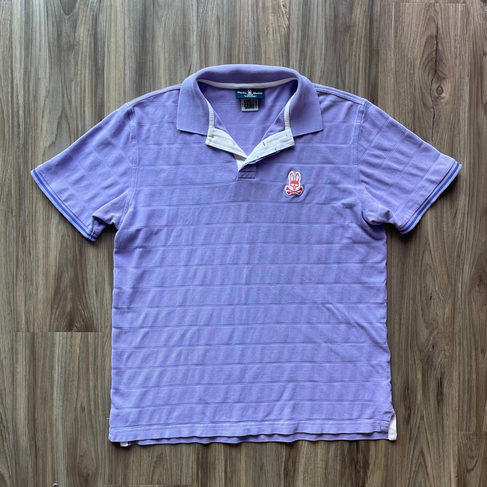 Psycho Bunny Polo Shirt Mens 7 Preppy Purple Textured Pima Cotton Short Sleeve